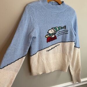 American Eagle x Peanuts Light Blue Knit Sweater Snoopy & Woodstock Winter